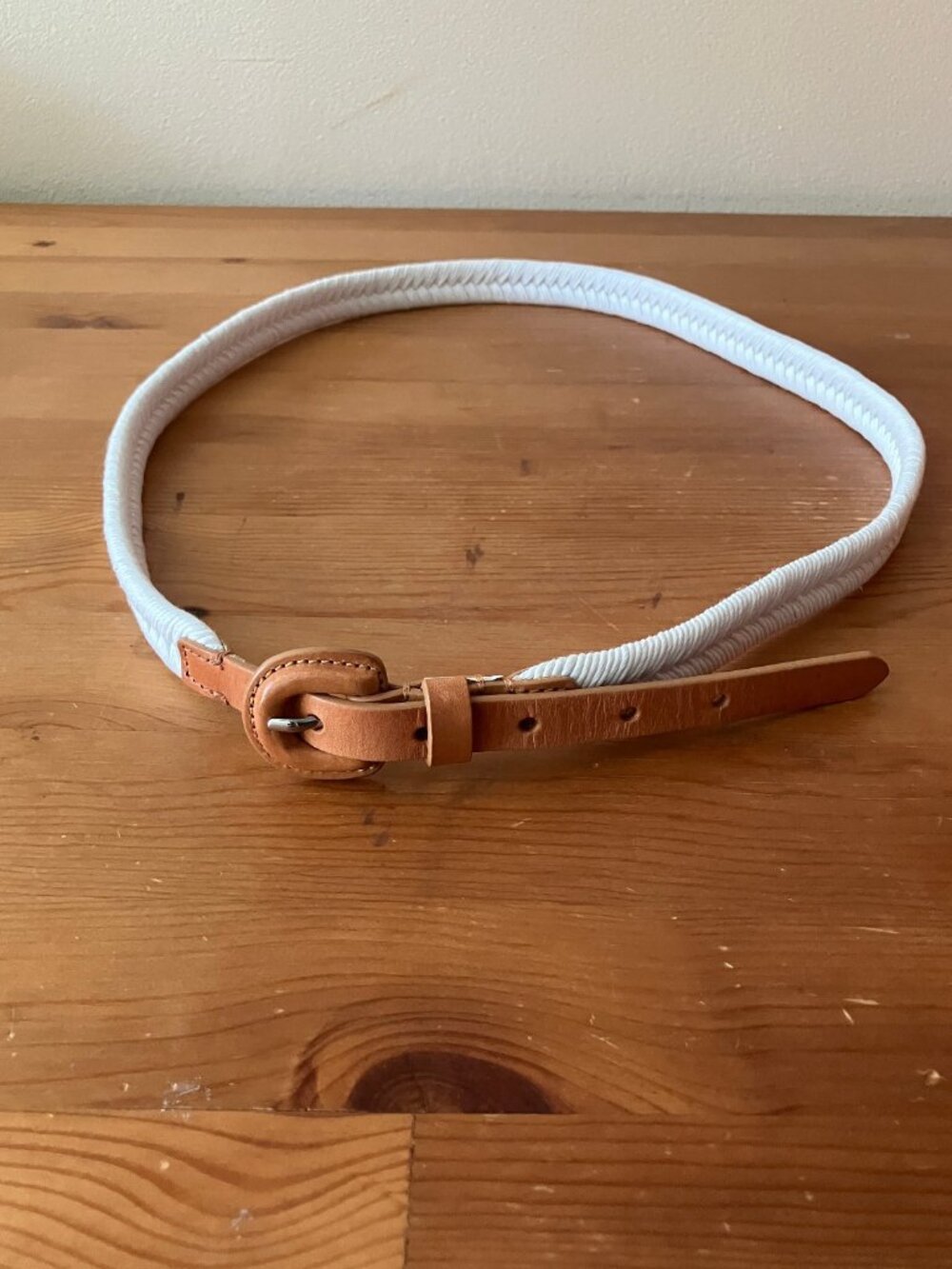 TALBOTS Texture Leather Boho Hand Made Adjustable White/Beige Belt L